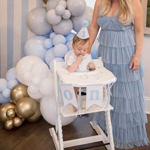Light blue tiered tulle maxi dress